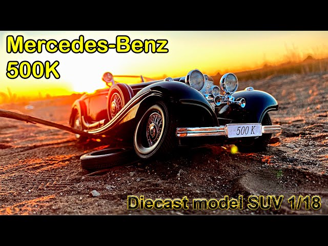 Old rare Mercedes-Benz 500K trip out of town. Review miniature diecast model in scale 1/18 Maisto