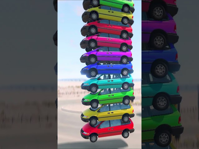 Mixed Rainbow Colour Cars & Buses Fall Crash #10 - BeamNG.Drive