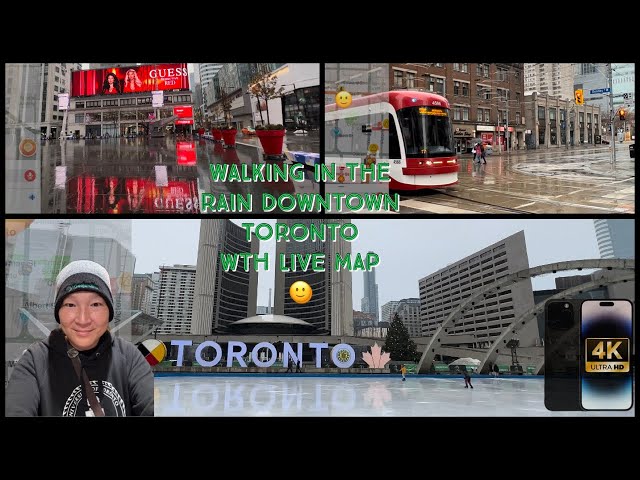 Rain Walk Toronto Canada With Live Map. Yonge Dundas Square to Nathan Phillips Square #walk #iPhone