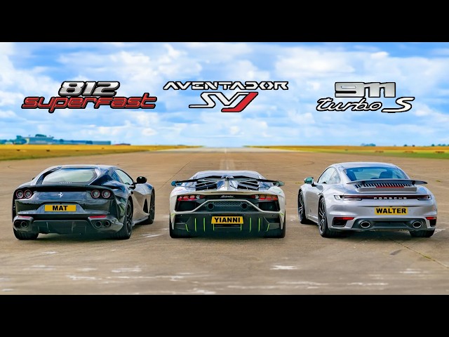 Lamborghini Aventador SVJ v Ferrari 812 v Porsche 911 Turbo S: DRAG RACE