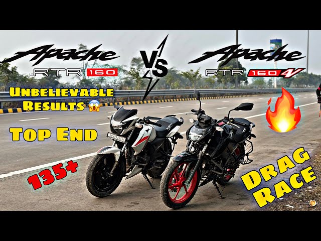 2025 TVS Apache RTR 160 2V VS Apache RTR 160 4V Drag Race || TVS VS TVS || Unbelievable Results 😱