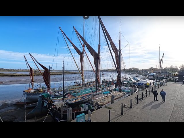 360 8K Maldon Hythe Quay with Thames barges and Promenade park