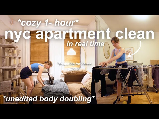 1 HOUR Clean with me *NYC Apartment edition* (in real time, lofi music)