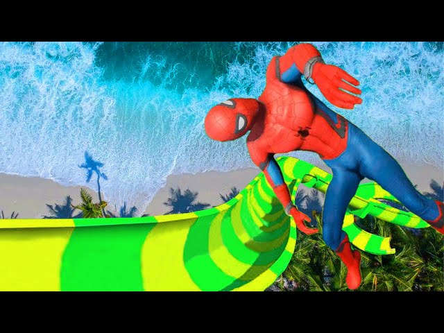 GTA 5 SPIDERMAN Water Slides - WATER RAGDOLLS  (Euphoria Ragdolls)