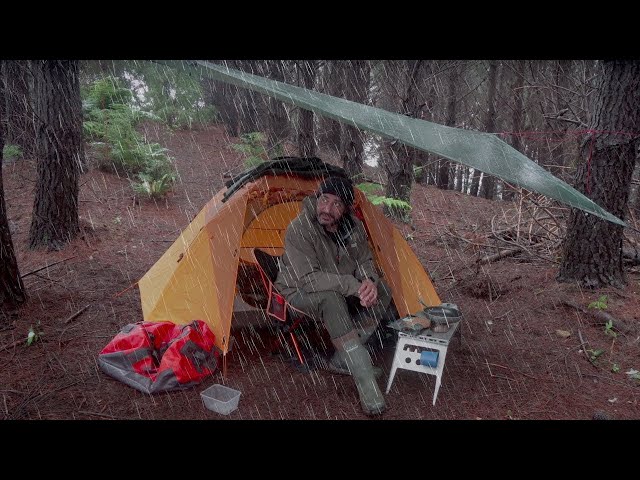 CAMPING in RAIN - Storm Break Tent