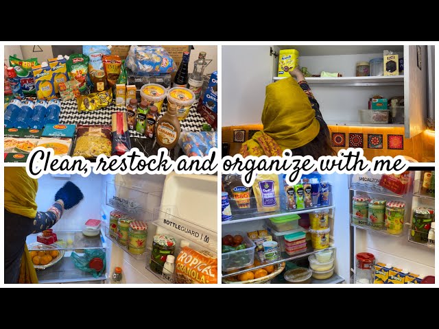 Organizing/cleaning fridge & kitchen cabinets|Monthly grocery tips 🥰