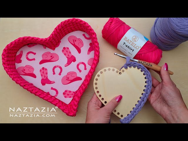 Cestino a forma di cuore all'uncinetto con modello in legno - Tutorial facile e veloce