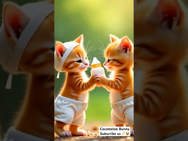 😀kittens fight milk bottle🍼#shorts #shortsfeed #dudidudidam #catshorts