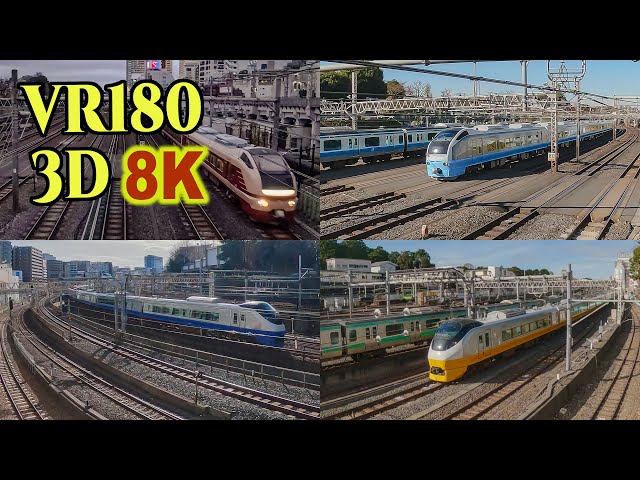 [8K60P 3D VR180 ] 年末年始の上野東京ライン（E653系70/71編成、E657系リバイバルカラー）Express trains on most congested railway