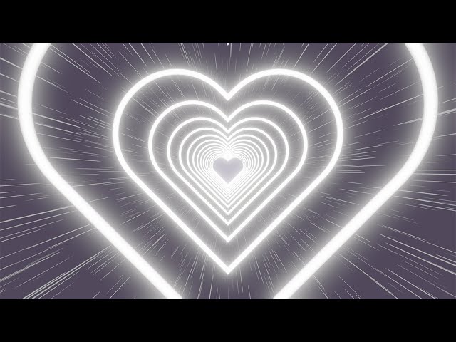 Neon tunnel of white hearts on a pale blue striped background. Video Loop