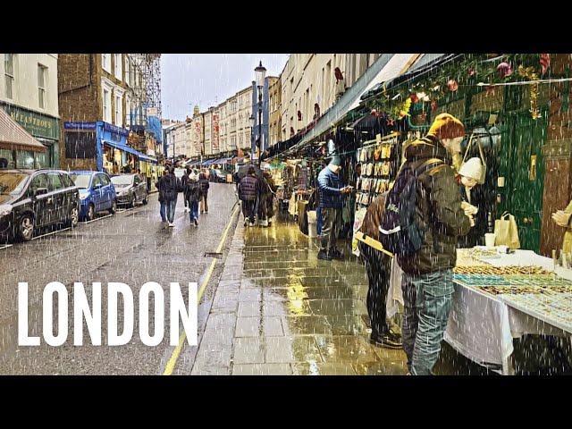 London RAIN Walk | Notting Hill Market and Portobello Market London 4K Walking Tour