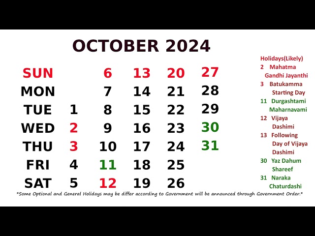 Calendar October 2024