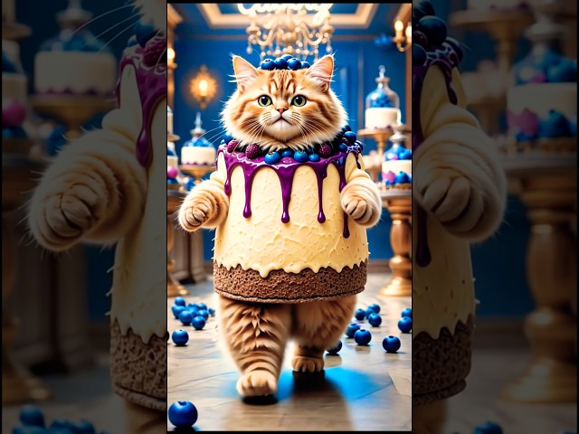 Chubby Cat in a Melting Blueberry Cheesecake Costume – So Adorable #cat #cute #cutecat