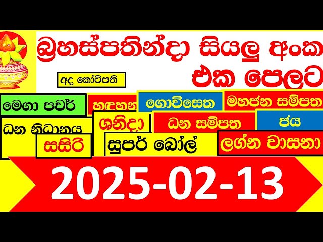 Lottery Result All today NLB DLB 🔴 අද ලොතරැයි ප්‍රතිඵල දිනුම් අංක 2025.02.13 Results Today show Sri