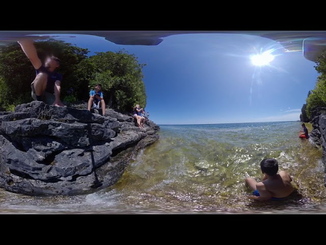 Cave Point Door County kids swimming 360