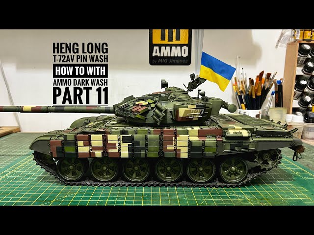 NEW RC Tank Heng Long T-72 ERA DIGITAL CAMO,  Pin wash process on the Ukrainian T-72AV Pt 11