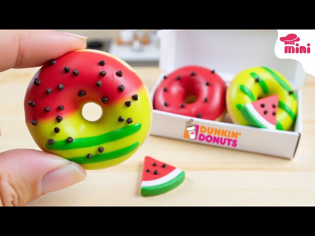 DIY Mini Watermelon DUNKIN' Donuts 🍩 Cute Miniature Fruity Dessert Recipe | ASMR Mini Bakery