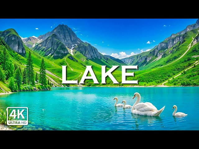 FLYING OVER LAKE (4K UHD)  - Relaxing Music Along With Beautiful Nature Videos -  4K Videos HD