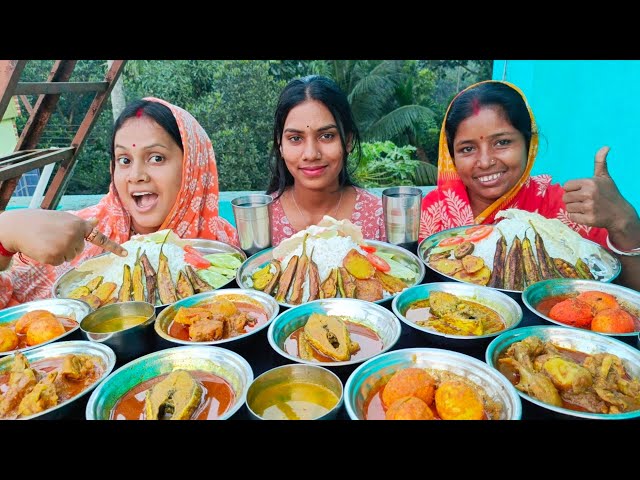 Rice,AlooBhaja,Begun Bhaja,Chicken Curry,ilish Curry,Egg curry,Dal,challenging video with punishment