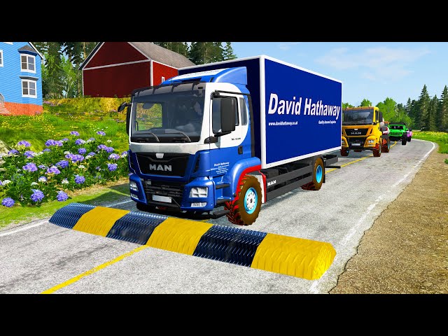 Trucks Cars vs Massive Speed Bumps vs Giant Bulge BeamNG Drive