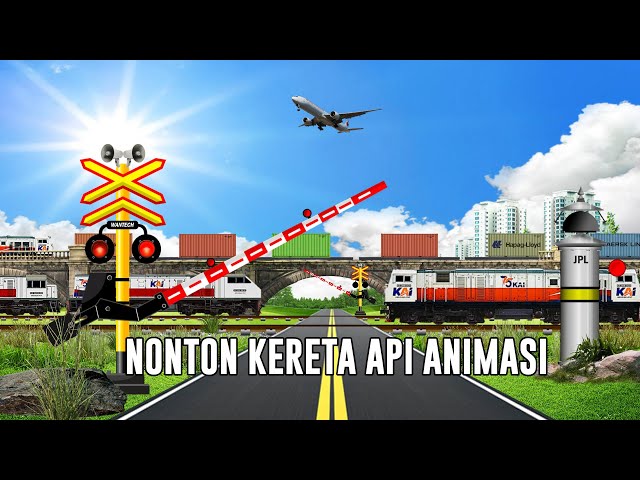 Banyak Kereta Api Di Dekat Stasiun Siang hari!! Kereta Api Kartun Animasi