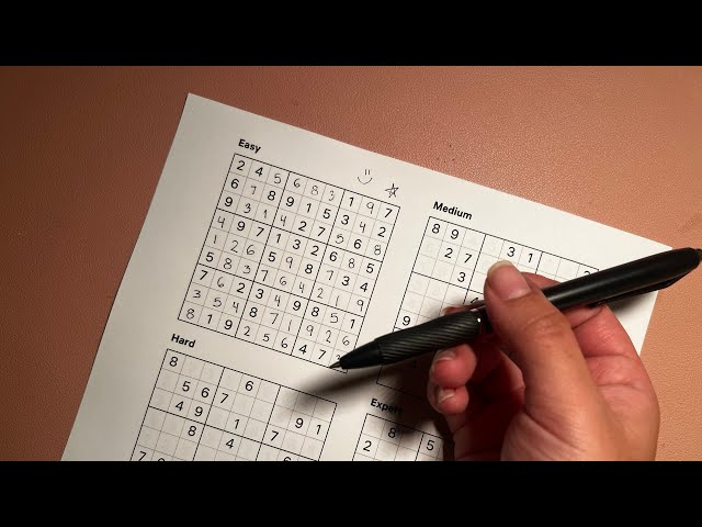 ASMR sudoku puzzle solving, easy relaxing whispers