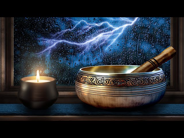 Rain Sounds to Sleep + Thunderstorm & Tibetan Bowl