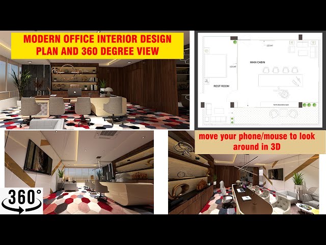 Luxury office interior design plan and 360 view | move your phone mouse to look around in 3d | I.A.S