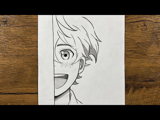 Easy anime sketch | How to draw cute anime boy half face step-by-step