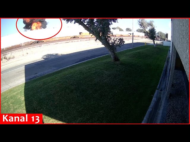 Security footage shows the moment a plane crashes through a Southern California building