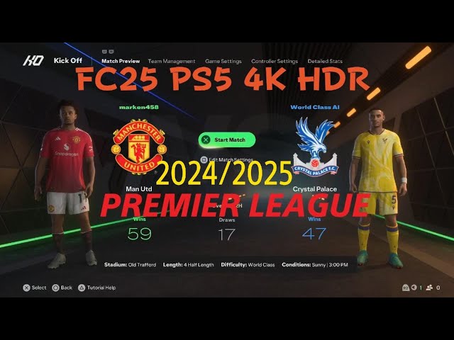 EA SPORTS FC 25* Manchester United vs Crystal Palace “PREMIER LEAGUE“ PS5 4K HDR Gameplay