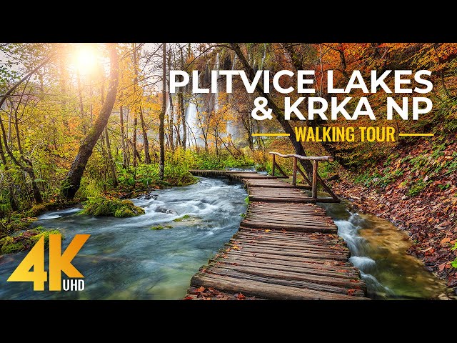 Relaxing Walk in KRKA & Plitvice Lakes National Parks, Autumn - Walking Tour in 4K UHD