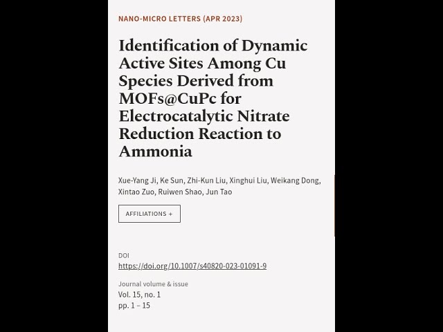 Identification of Dynamic Active Sites Among Cu Species Derived from MOFs@CuPc for El... | RTCL.TV