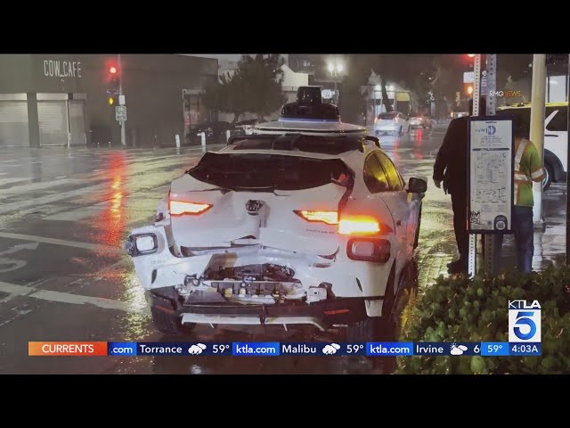 Driverless taxi filled with passengers rear-ended by hit-and-run driver in DTLA