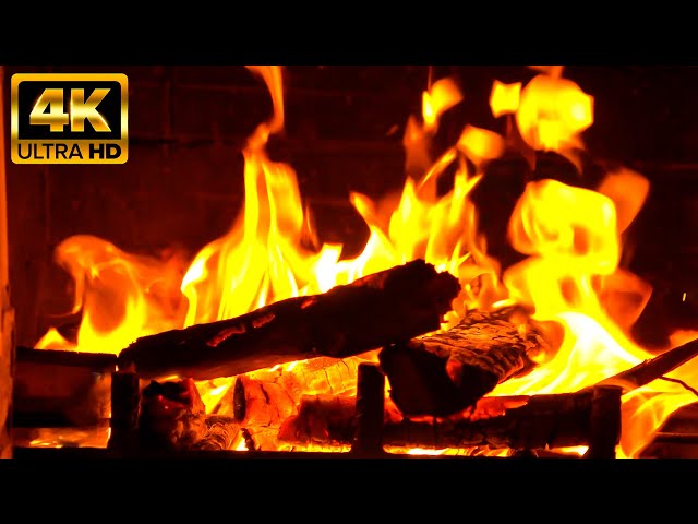 Perfect Christmas Night with Crackling Fireplace 4K and Burning Logs. Fireplace Serenity (24 HOURS)