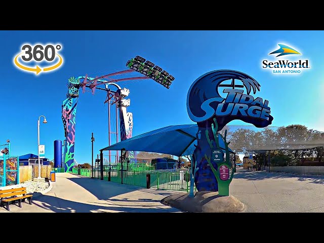 VR 360 Tidal Surge Screamin' Swing On Ride POV SeaWorld San Antonio 2024 12 19