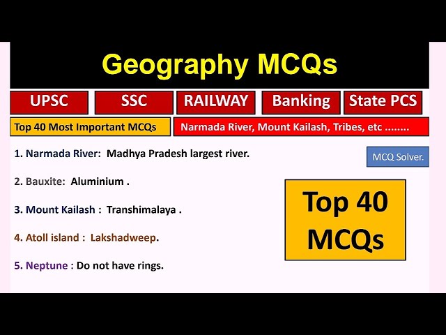 Top 40 Geography MCQs | Most Important Geography MCQs | Top Geography MCQs