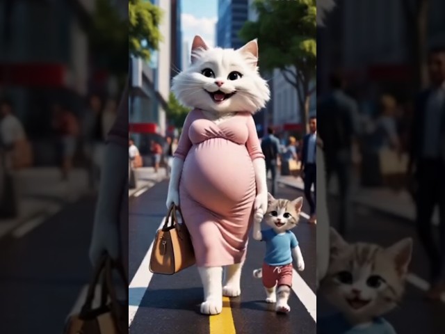 White pregnant cat story #ai #cat #catstory #catlover #cute #shorts #cartoon