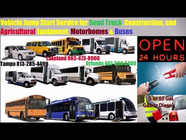 Battery Jump Start Service Heavy Duty Buses, Coaches Commercial Vehicles in Tampa, Lakeland, Orlando