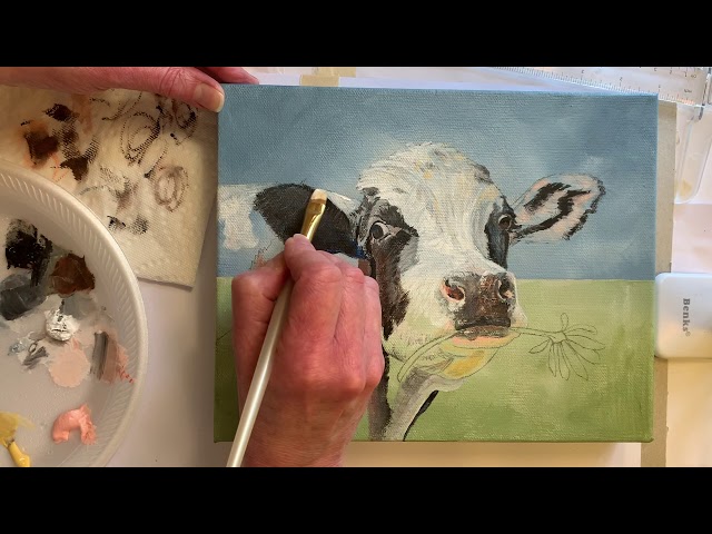 Acrylic Painting Process Time Lapse Video of Annie Troe's  Black & White Cow - Traceable Available