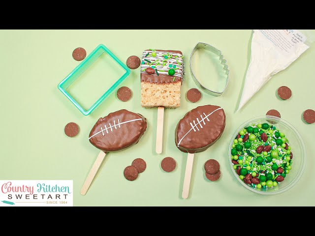 Football Rice Krispie Pops for Super Bowl