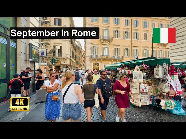 Rome Italy, September in Rome - Walking Tour 4K, Trevi Fountain, Pantheon