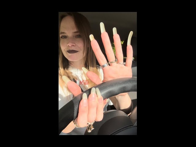 Driving With Long Natural Nails In Autumn - Steering Wheel Scratching - ASMR