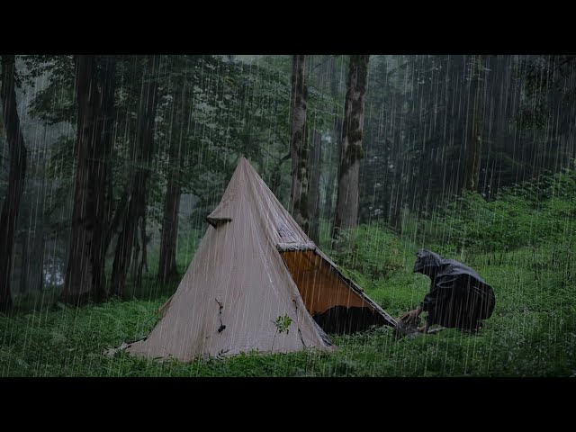 COZY CAMPING IN RAINSTORM, RELAXING TENT EXPERIENCE