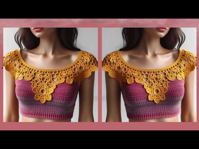 BEAUTIFUL CROCHET CROP TOP IDEAS WITH FUCHIA & YELLOW COLOR COMBINATION - Crochet Ideas