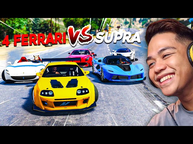 4 FERRARI vs Turbo SUPRA!! (INTENSE RACE) | GTA 5