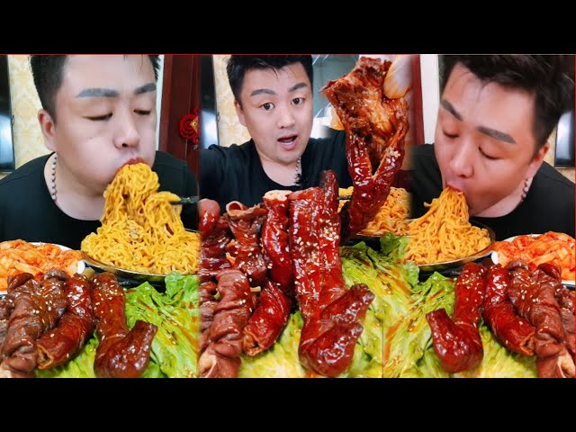 ASMR Spicy Fried Pork Ntestine, Noodles Eating Sounds | Xiaofeng Mukbang Fast Food EP70