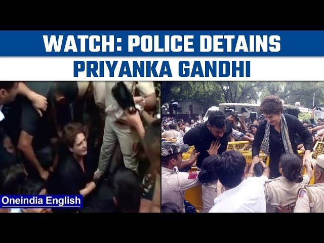 Priyanka Gandhi climbs over barricade, dragged by cops at Congress' protest | Oneindia News*News