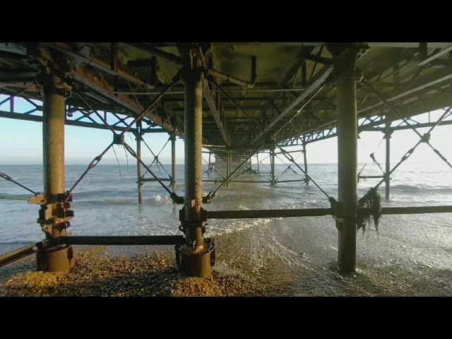 Underneath Worthing Pier, Nov 2022, late in the afternoon (3D-180 VR video)