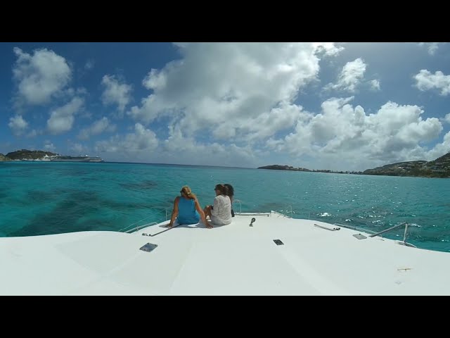 Sunny Caribbean, St Martin, catamaran boat trip. 360 video EscapadesSXM.com